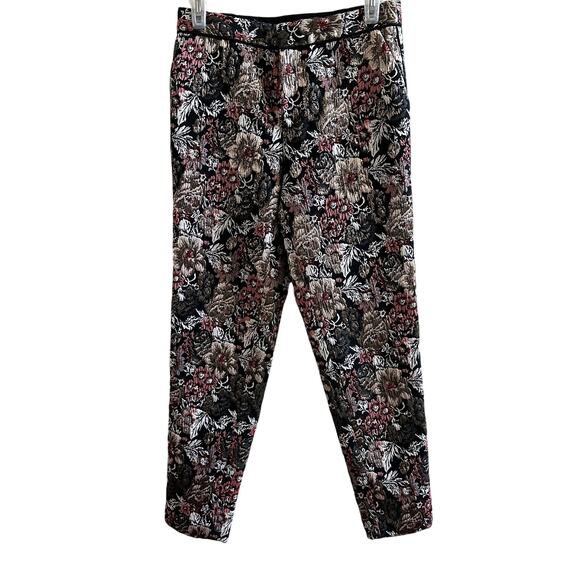 Anthropologie Maeve Jacquard Metallic Slim Pants Trousers Floral Size 0 - Picture 2 of 5